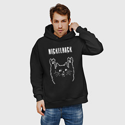 Толстовка оверсайз мужская Nickelback рок кот, цвет: черный — фото 2
