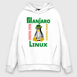 Толстовка оверсайз мужская Линукс пингвин в шляпе, цвет: белый