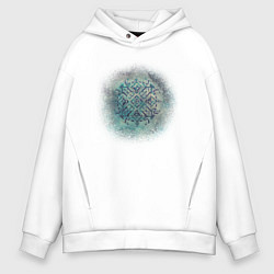 Толстовка оверсайз мужская Мандала спокойствия в космосе, синяя, цвет: белый