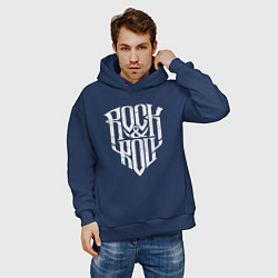 Толстовка оверсайз мужская Rock and Roll щит, цвет: тёмно-синий — фото 2