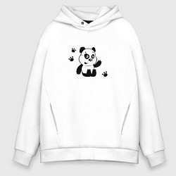 Толстовка оверсайз мужская Мультяшный мишка панда, цвет: белый