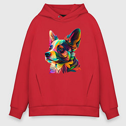 Толстовка оверсайз мужская Разноцветный корги, цвет: красный