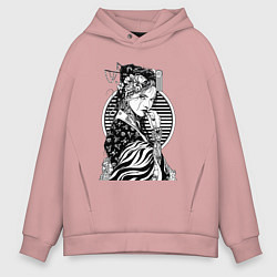 Толстовка оверсайз мужская Японская гейша в чб, цвет: пыльно-розовый