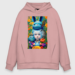 Толстовка оверсайз мужская Мой сосед Тоторо - нейросеть, цвет: пыльно-розовый