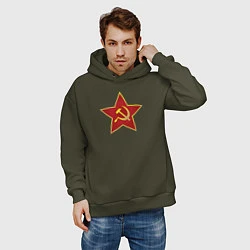 Толстовка оверсайз мужская СССР звезда, цвет: хаки — фото 2