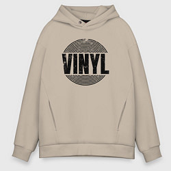 Толстовка оверсайз мужская Vinyl надпись с пластинкой, цвет: миндальный