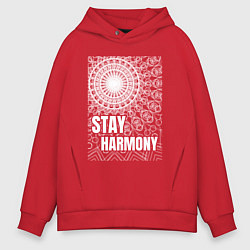 Толстовка оверсайз мужская Stay harmony надпись и мандала, цвет: красный