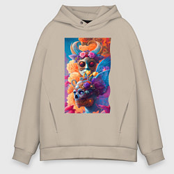 Толстовка оверсайз мужская Демон Они и череп - искусство, цвет: миндальный