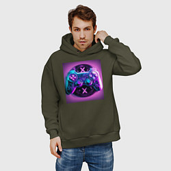 Толстовка оверсайз мужская Неоновый джойстик, цвет: хаки — фото 2