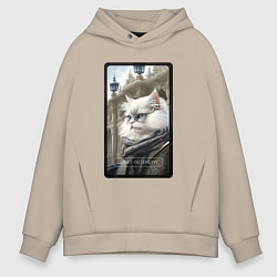 Толстовка оверсайз мужская Санкт-Петербург котик, цвет: миндальный