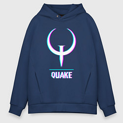Толстовка оверсайз мужская Quake в стиле glitch и баги графики, цвет: тёмно-синий