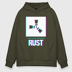 Толстовка оверсайз мужская Rust в стиле glitch и баги графики, цвет: хаки