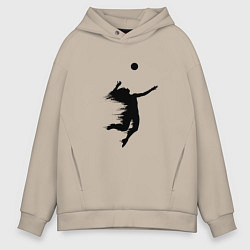 Толстовка оверсайз мужская Черный силуэт девушки волейболистки, цвет: миндальный