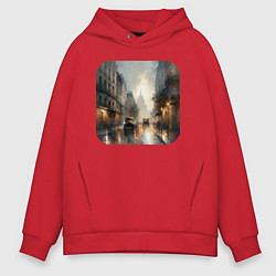 Толстовка оверсайз мужская Улица старого города, цвет: красный