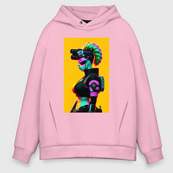 Толстовка оверсайз мужская Мардж Симпсон - киберпанк, цвет: светло-розовый