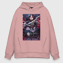 Толстовка оверсайз мужская Honkai Star Rail за стеклом, цвет: пыльно-розовый
