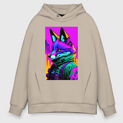 Толстовка оверсайз мужская Cool fox - cyberpunk - neural network, цвет: миндальный