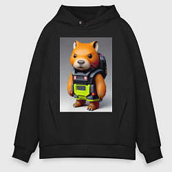 Толстовка оверсайз мужская Baby capybara - cyberpunk - neural network, цвет: черный
