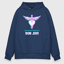 Толстовка оверсайз мужская Bon Jovi glitch rock, цвет: тёмно-синий