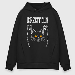 Толстовка оверсайз мужская Led Zeppelin rock cat, цвет: черный