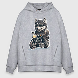 Толстовка оверсайз мужская Волчья сила на двух колесах, цвет: меланж