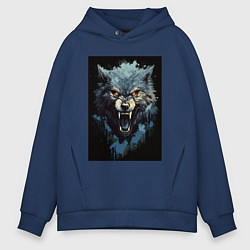 Толстовка оверсайз мужская Серый волк и синии брызги, цвет: тёмно-синий