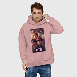 Толстовка оверсайз мужская BTS art style, цвет: пыльно-розовый — фото 2