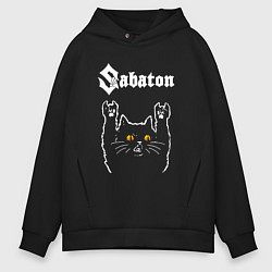 Толстовка оверсайз мужская Sabaton rock cat, цвет: черный