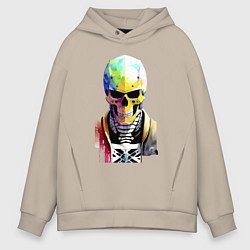 Толстовка оверсайз мужская Skull - cyberpunk - watercolor, цвет: миндальный