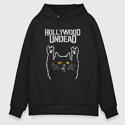 Толстовка оверсайз мужская Hollywood Undead rock cat, цвет: черный