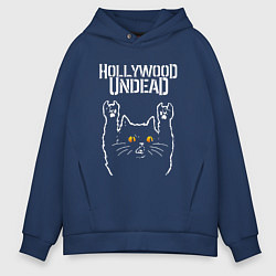 Толстовка оверсайз мужская Hollywood Undead rock cat, цвет: тёмно-синий