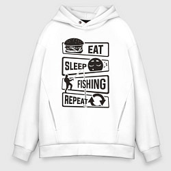 Толстовка оверсайз мужская Eat sleep fishing repeat, цвет: белый