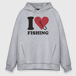 Толстовка оверсайз мужская I love fishing, цвет: меланж
