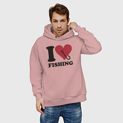 Толстовка оверсайз мужская I love fishing, цвет: пыльно-розовый — фото 2