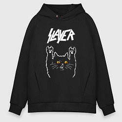 Толстовка оверсайз мужская Slayer rock cat, цвет: черный