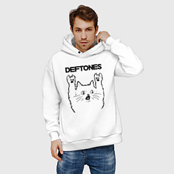 Толстовка оверсайз мужская Deftones - rock cat, цвет: белый — фото 2