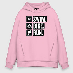 Толстовка оверсайз мужская Swim bike run, цвет: светло-розовый