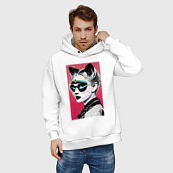 Толстовка оверсайз мужская Cat girl in a mask - neural network - pop art, цвет: белый — фото 2