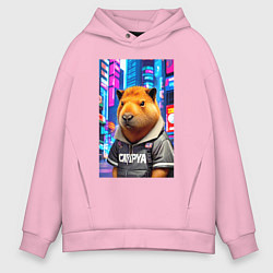 Толстовка оверсайз мужская Cool capybara - urban style - neural network, цвет: светло-розовый