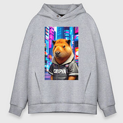 Толстовка оверсайз мужская Cool capybara - urban style - neural network, цвет: меланж