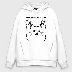 Толстовка оверсайз мужская Nickelback - rock cat, цвет: белый