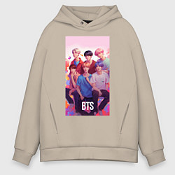 Толстовка оверсайз мужская BTS art anime style, цвет: миндальный