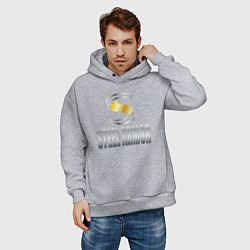 Толстовка оверсайз мужская Стальная броня надпись, цвет: меланж — фото 2