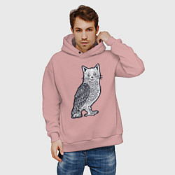 Толстовка оверсайз мужская Кошка сова, цвет: пыльно-розовый — фото 2