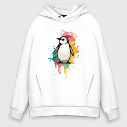 Толстовка оверсайз мужская Красочный пингвин, цвет: белый