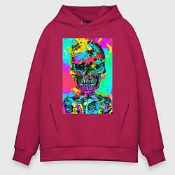 Толстовка оверсайз мужская Cool skull - pop art - vogue, цвет: маджента