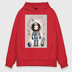 Толстовка оверсайз мужская Милый маленький космонавт - нейросеть, цвет: красный