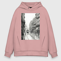 Толстовка оверсайз мужская Черно-белый париж, цвет: пыльно-розовый