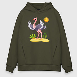 Толстовка оверсайз мужская Солнечный страус, цвет: хаки
