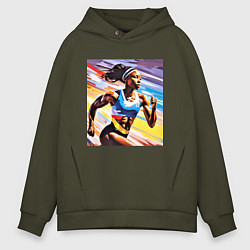 Толстовка оверсайз мужская Девушка спринтер, цвет: хаки